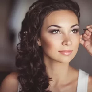 a woman putting on makeup